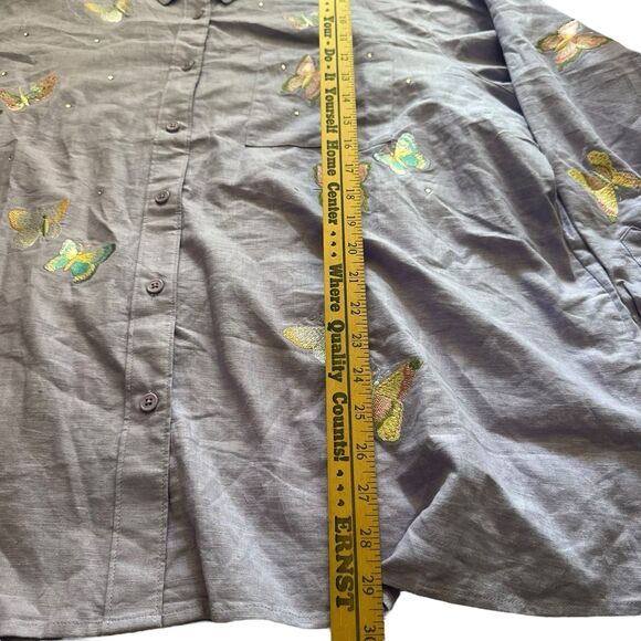 Vintage Quacker Factory Shirt Women 2Xl Purple Butterfly Embroidery Beautiful - Picture 7 of 14